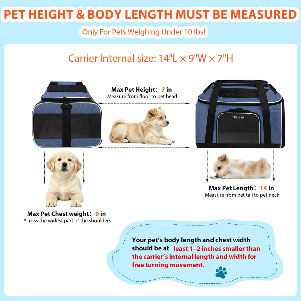 Petskd Top and Side Expandable Small Pet Carrier Airline Approved, Blue