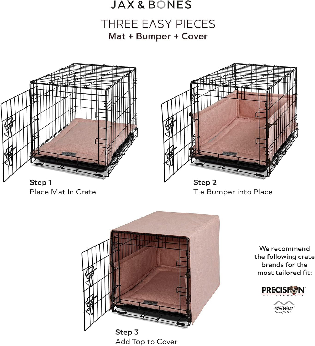 Jax & Bones Dog Crate Cover & Mat w/Bumper, Machine Washable, Made in USA