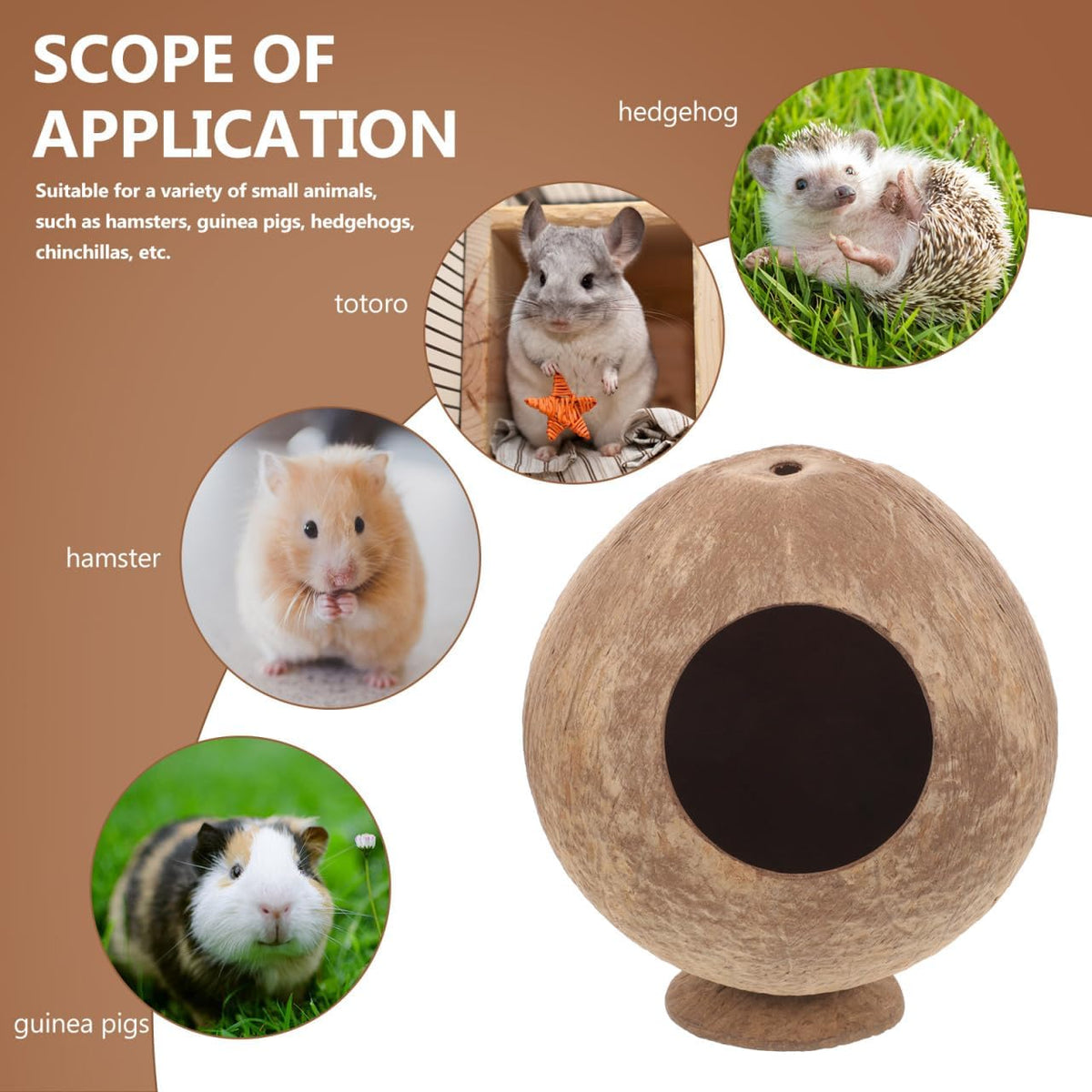 Totority Hamster Hideout Natural Coconut Shell House 5.11X4.72X4.72in