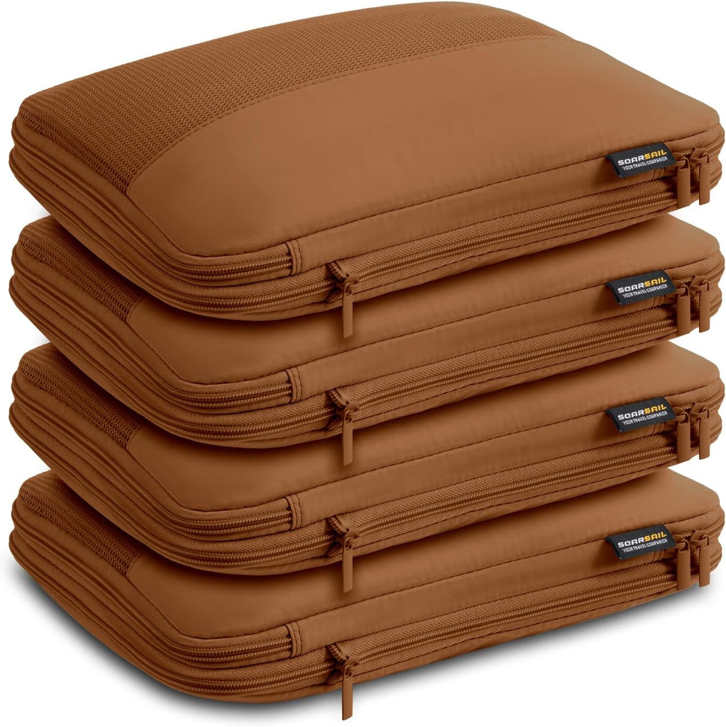 4 Medium Compression Packing Cubes for 3–7 Day Travel, Light Brown