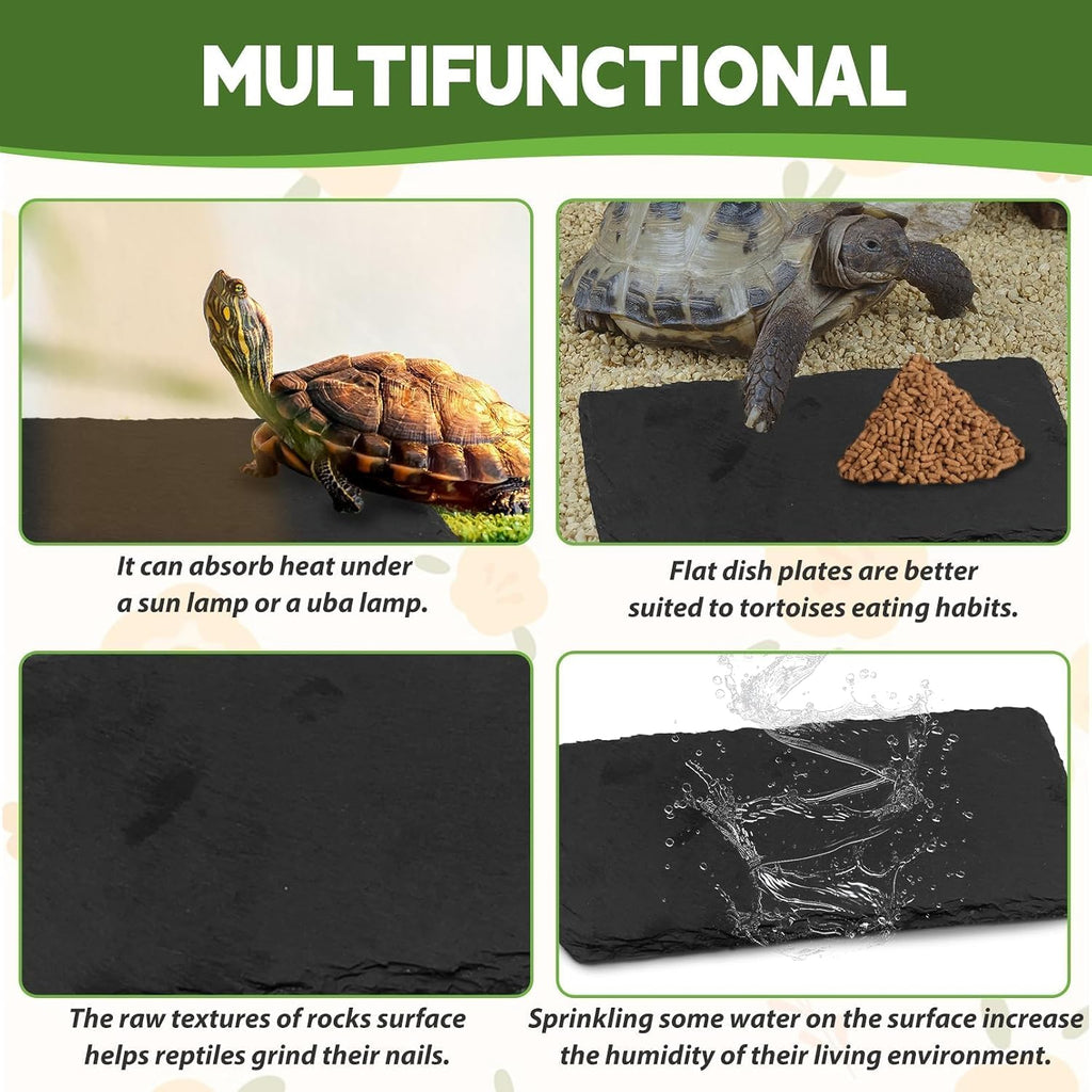 kathson 2 PCS Reptile Basking Platform (7.9 x 3.9 inches), Natural Rock Plate Turtle Food Bowl Feeding Dish Resting Terrace Habitat Decor for Tortoise Turtle Lizard Bearded Dragon Crested Gecko Snake