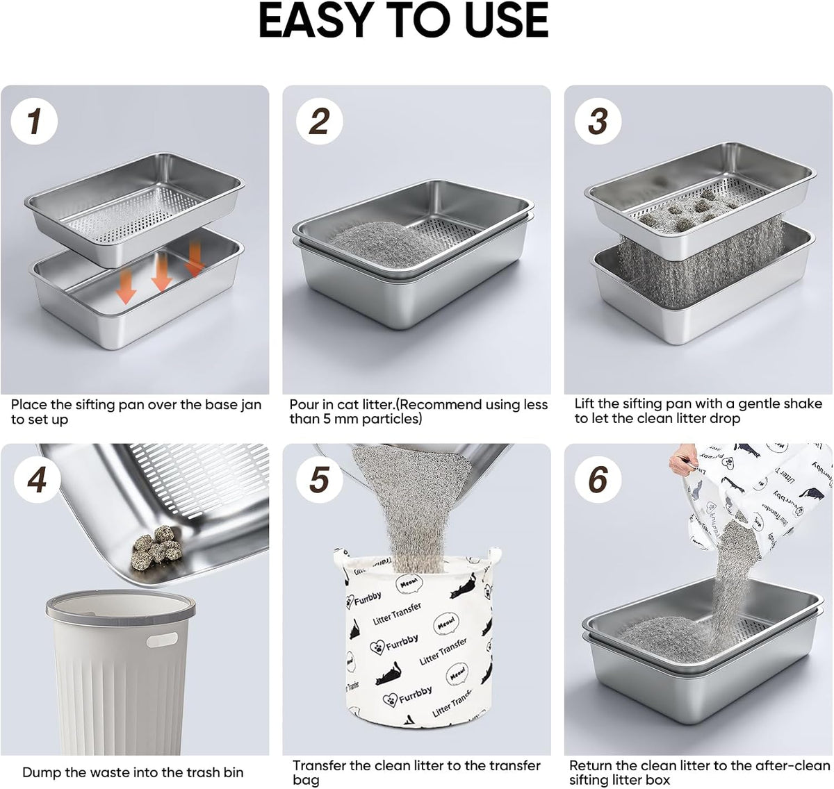 Rectangular Stainless Steel Sifting Litter Box