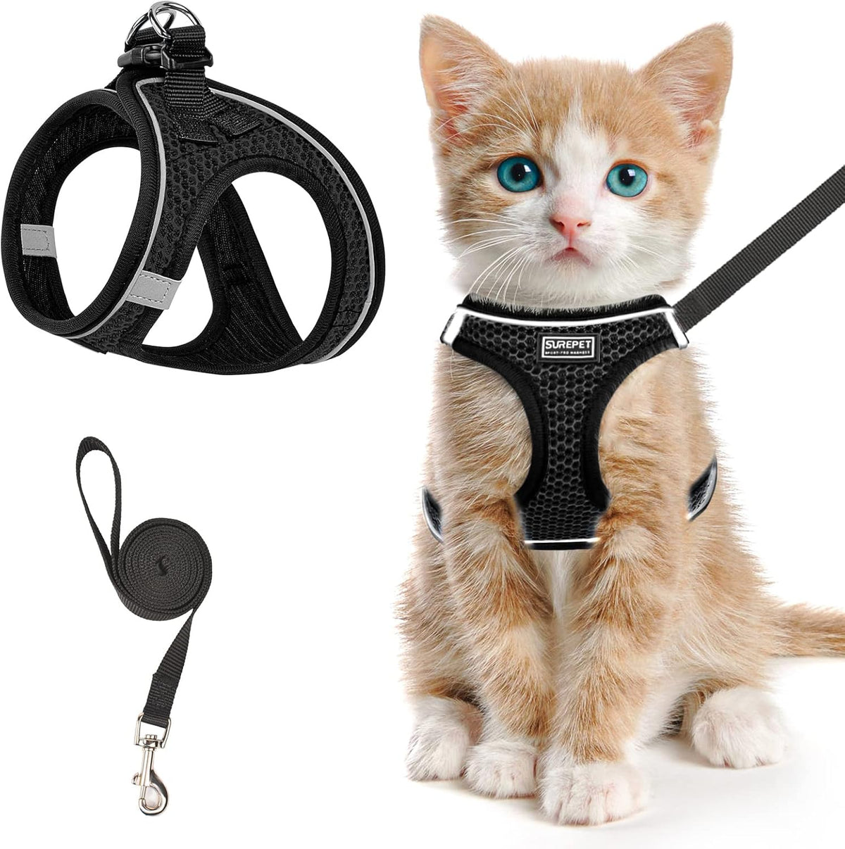Cat Harness and Leash for Walking Escape Proof, Adjustable Kitten Vest Harness Reflective Soft Mesh Puppy Harness for Outdoor, Comfort Fit, Easy to Control (Blue, S)