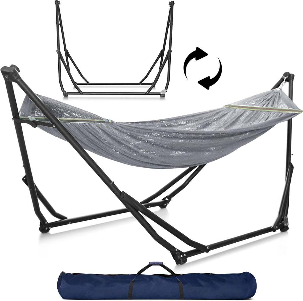 Tranquillo UniGen Hammock, Hammock Stands Heavy Duty Indoor/Outdoor Hammock with Signature Steel Stand, 600lbs Premium Foldable, Durable 2-Layered Soft Polyester, Grey