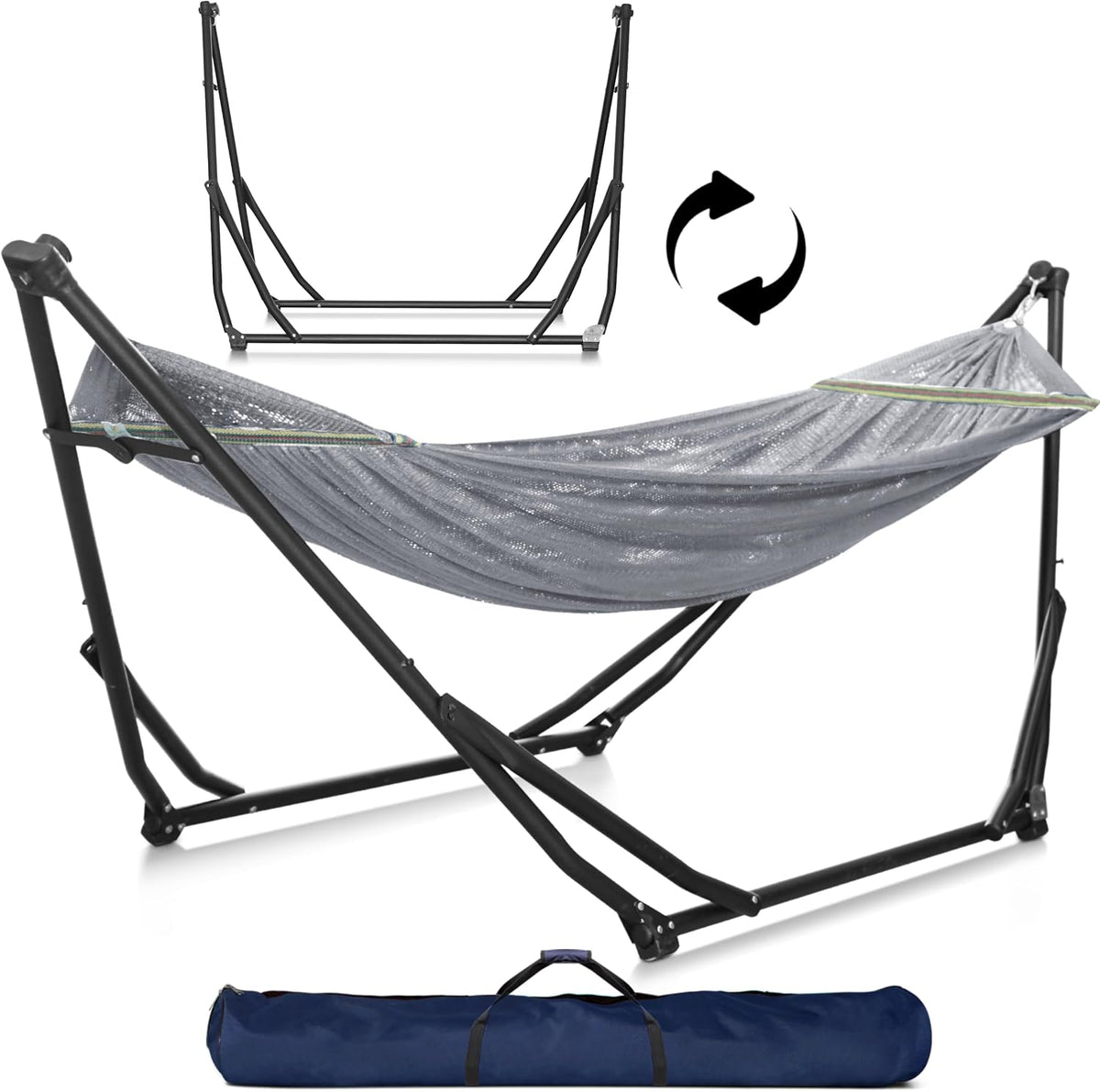 Tranquillo UniGen Hammock, Hammock Stands Heavy Duty Indoor/Outdoor Hammock with Signature Steel Stand, 600lbs Premium Foldable, Durable 2-Layered Soft Polyester, Grey