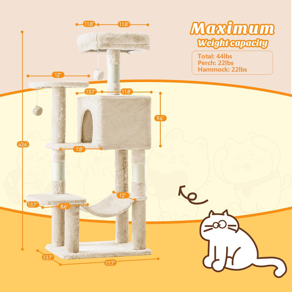 DUMOS Small 44 in Cat Tree Tower with Natural Sisal Scratching Posts