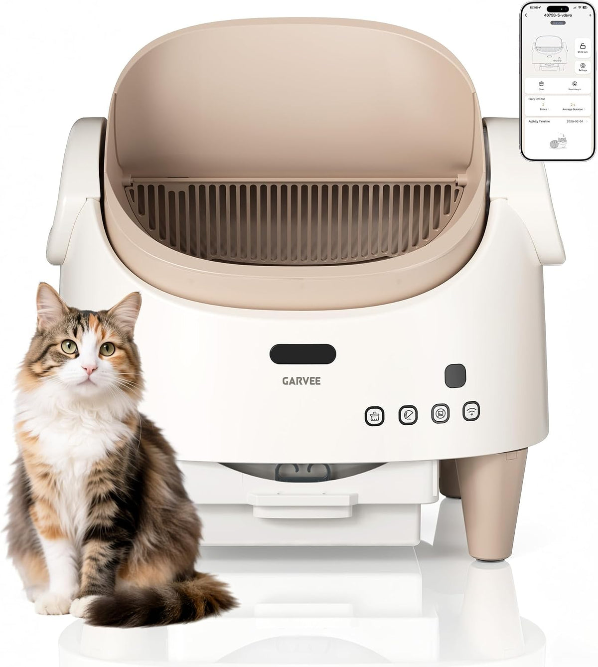 PioneerWorks Automatic Self Cleaning Cat Litter Box - Open Top Smart Cat Litter Box with App Control, 15-Layer Safety Sensors, Anti-Tracking, Extra Large Capacity Odor Control for Multi Cats