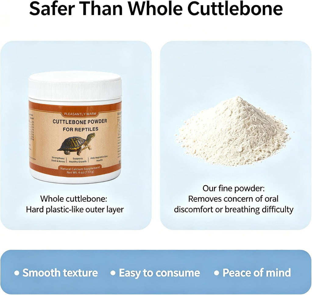Cuttlebone Powder for Turtles – Natural Calcium Powder, Fine & Safe, Supports Strong Shell & Bones, Promotes Growth & Vitality, 4 oz – Ideal for Aquatic & Terrestrial Turtles, Bearded Dragons & More