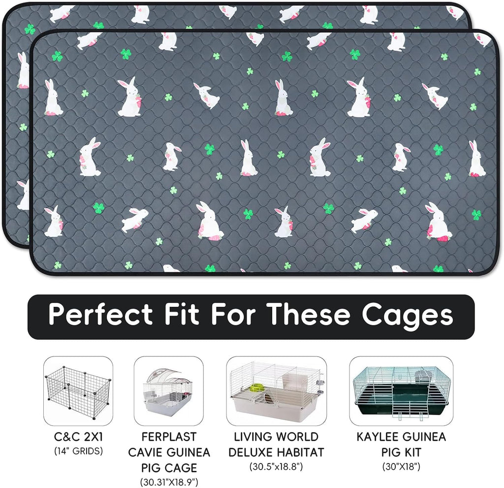 2 Pack Guinea Pig Cage Liners, Washable Guinea Pig Pee Pads Waterproof Reusable & Anti Slip Guinea Pig Bedding Fast and Super Absorbent Pee Pad Tarp Bottom for Small Animals (Rabbit Pattern 24" X 47")