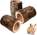 Natural Apple Wood Hamster Tunnel Hideout, 3 Pack Wooden Small Animal Hideaway, Hamster Cage Accessories for Dwarf Hamsters Syrian Hamster Rest Hiding