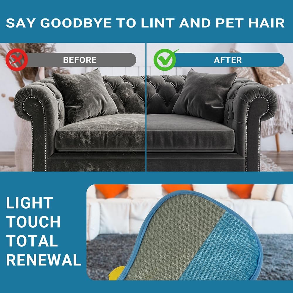 Pet Hair Removal Glove for Cats and Dogs, Blue, Gentle Grooming Mitt, Easy to Clean