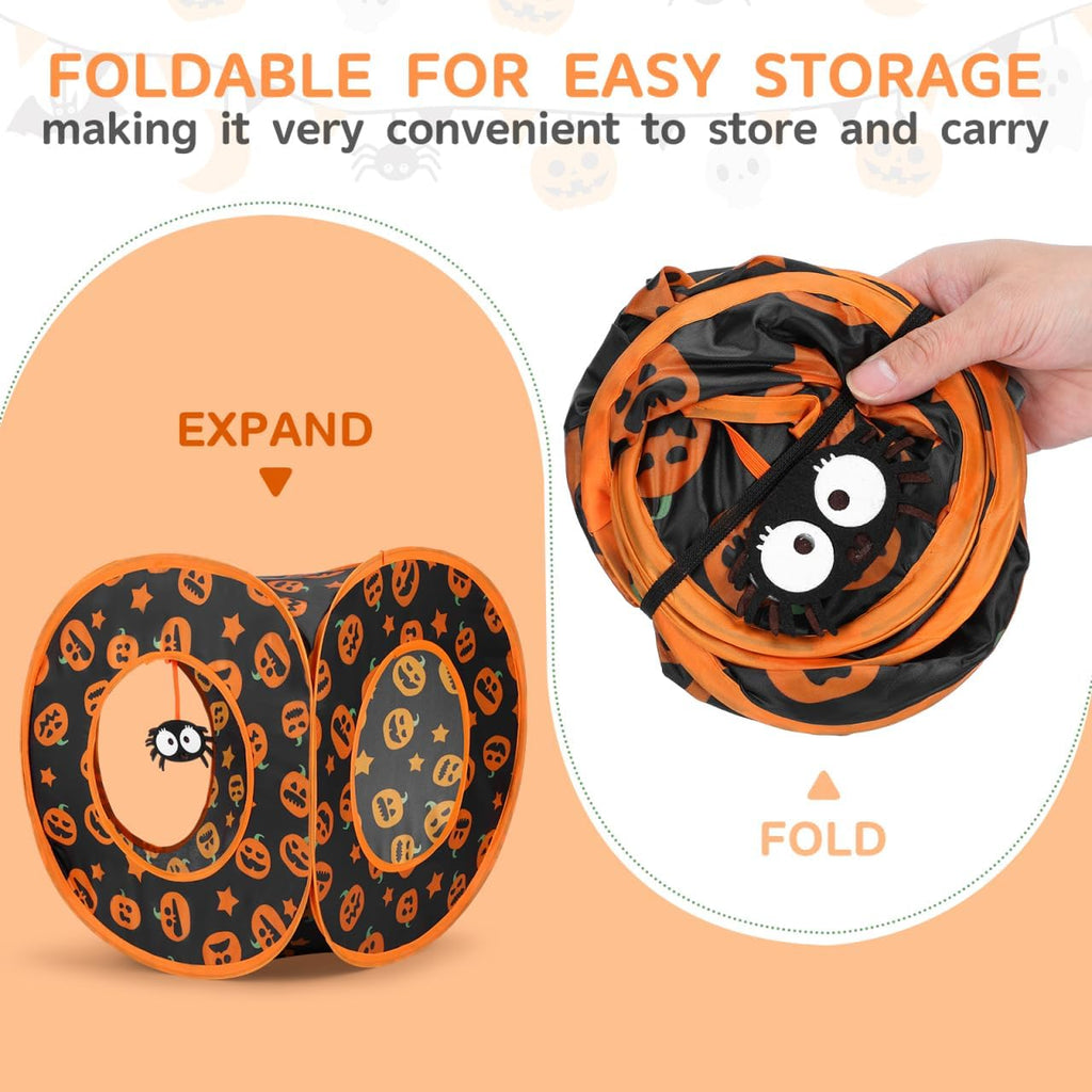 HANABASS Halloween Decorative Cat Tunnel Bed, Pop Up Cat Cube Collapsible Hideouts Play House Cave Tent Haunted House for Indoor Outdoor Kittens