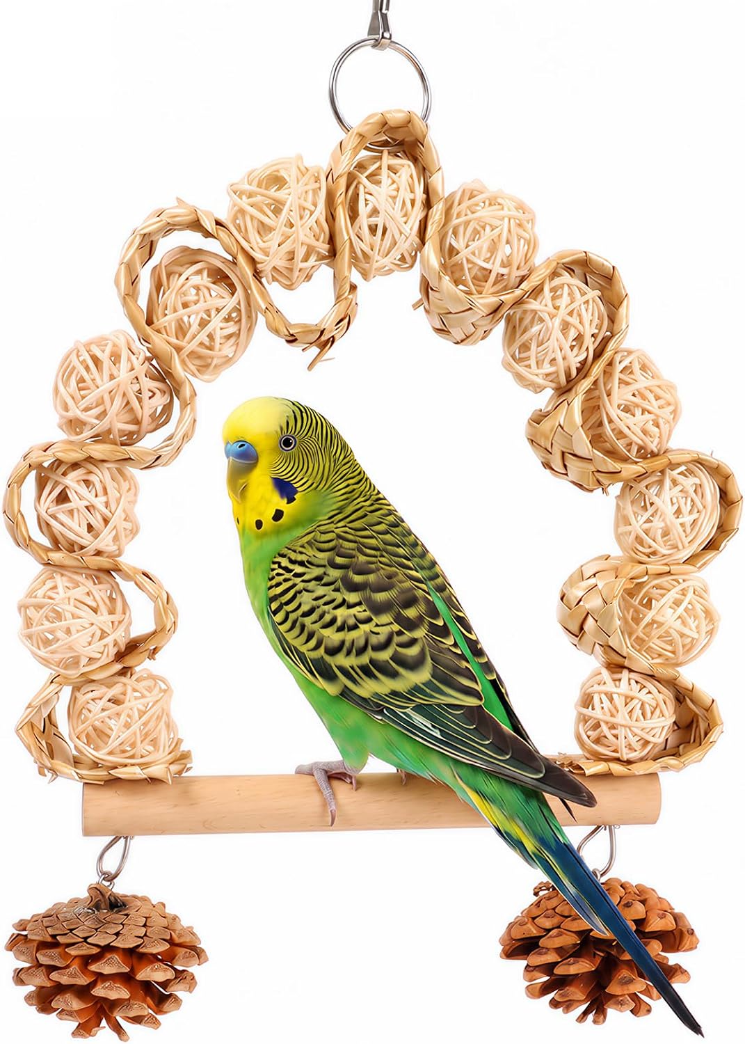 Bird Swing Chew Toy, Wooden Perch Cage Accessory for Budgie Cockatiel