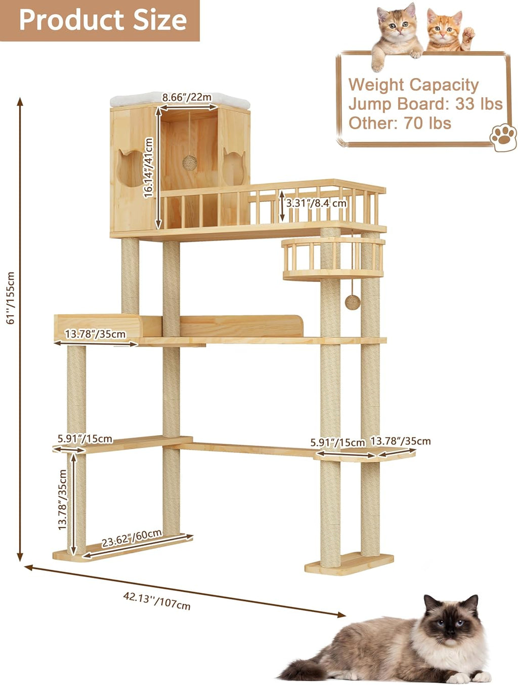 Corner Cat Tree for Automatic Litter Box, 6 Tier Cat Tower, 61''H