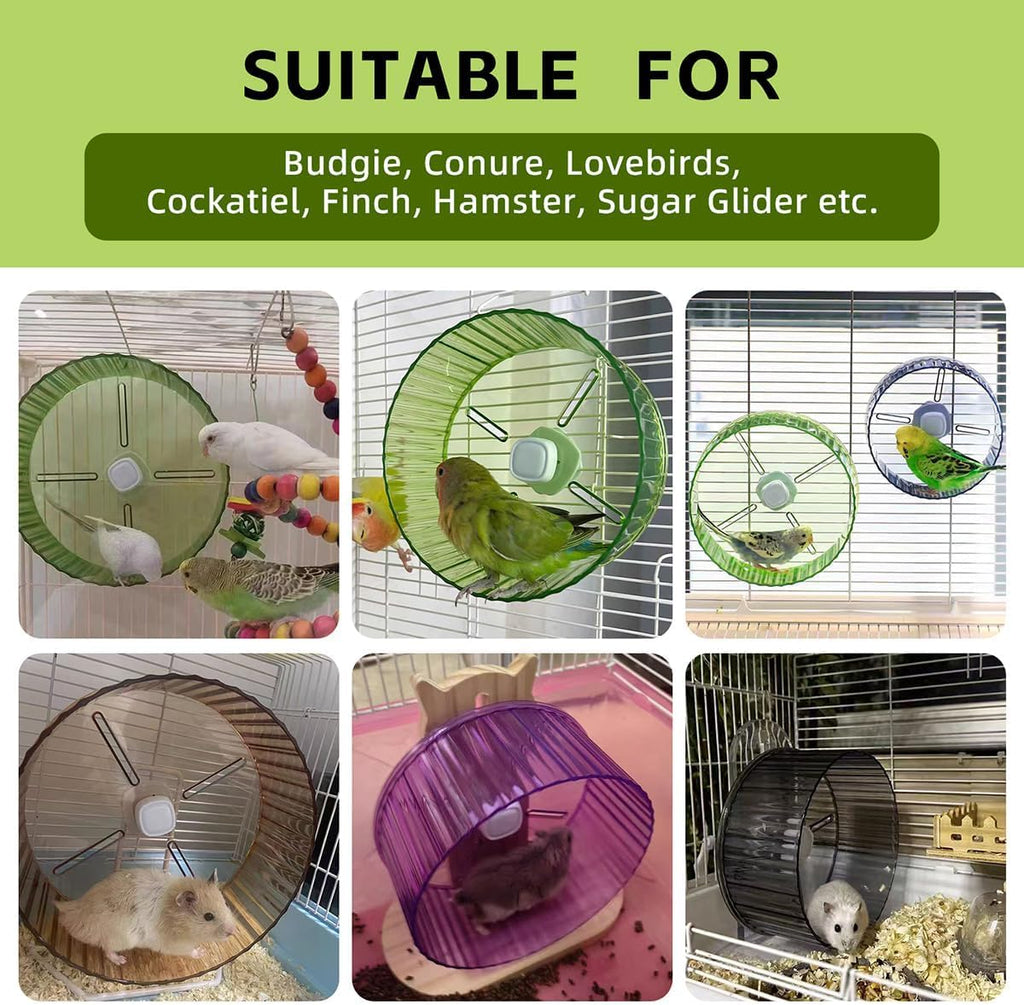 Bird Wheel Toy, Silent Parrot Exercise Wheel Interactive Rotating Toy for Small Medium Birds - Parakeets Cockatiels Conures Lovebirds Finches - Bird Cage Enrichment Accessory (L (8.3''D),Purple)