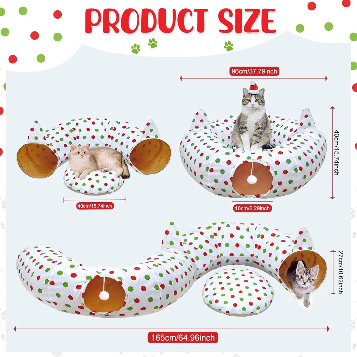 Cat Tunnels for Indoor Cats 35.4'', Circle Polka Dots Christmas Tree Skirt
