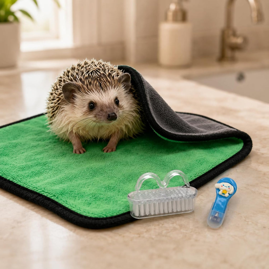 7-Piece Hedgehog Bath Supplies Kit with Foldable Tub and 3 Brushes