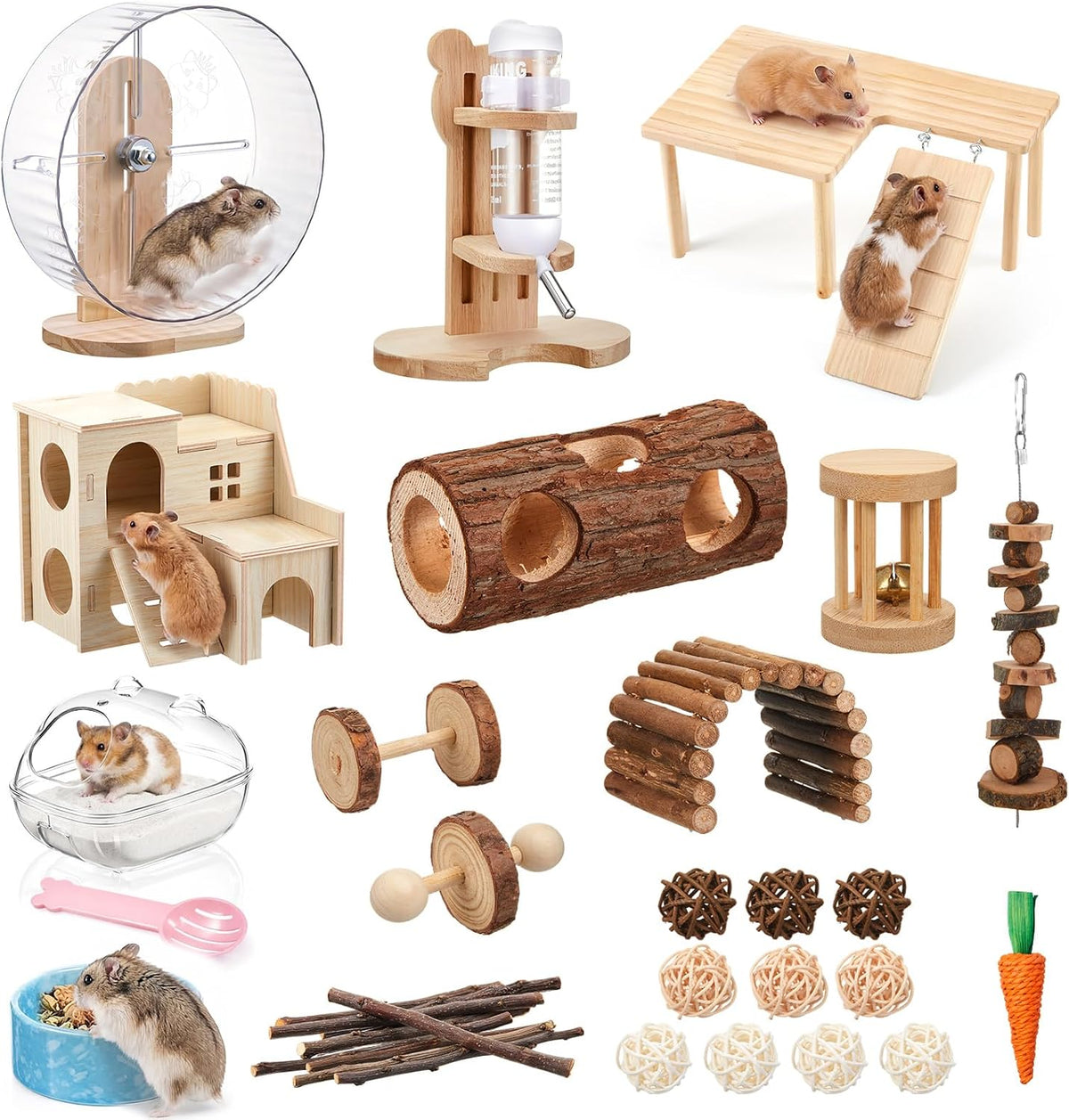 40 Pcs Hamster Cage Accessories Exercise Wheel,Natural Style