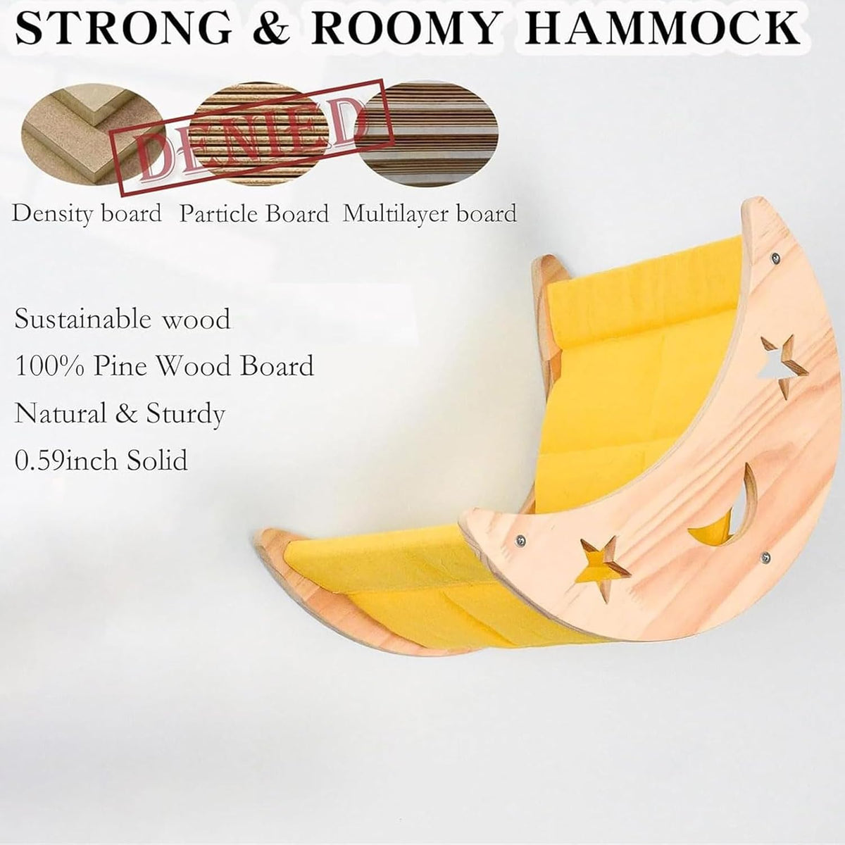 Cat Hammock Moon Bed Wall Mounted Shelf Hammock Shelves and Perches Solid Wood Furniture Platforms Beds Hanging for Cats and Kitty Easy Installation-Single Moon