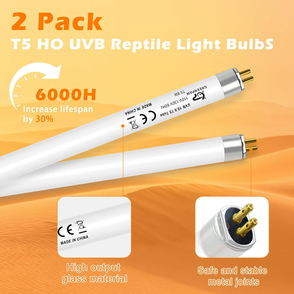 T5 10.0 8W UVB Reptile Light Bulb for Bearded Dragon, 12'' 2 Pack