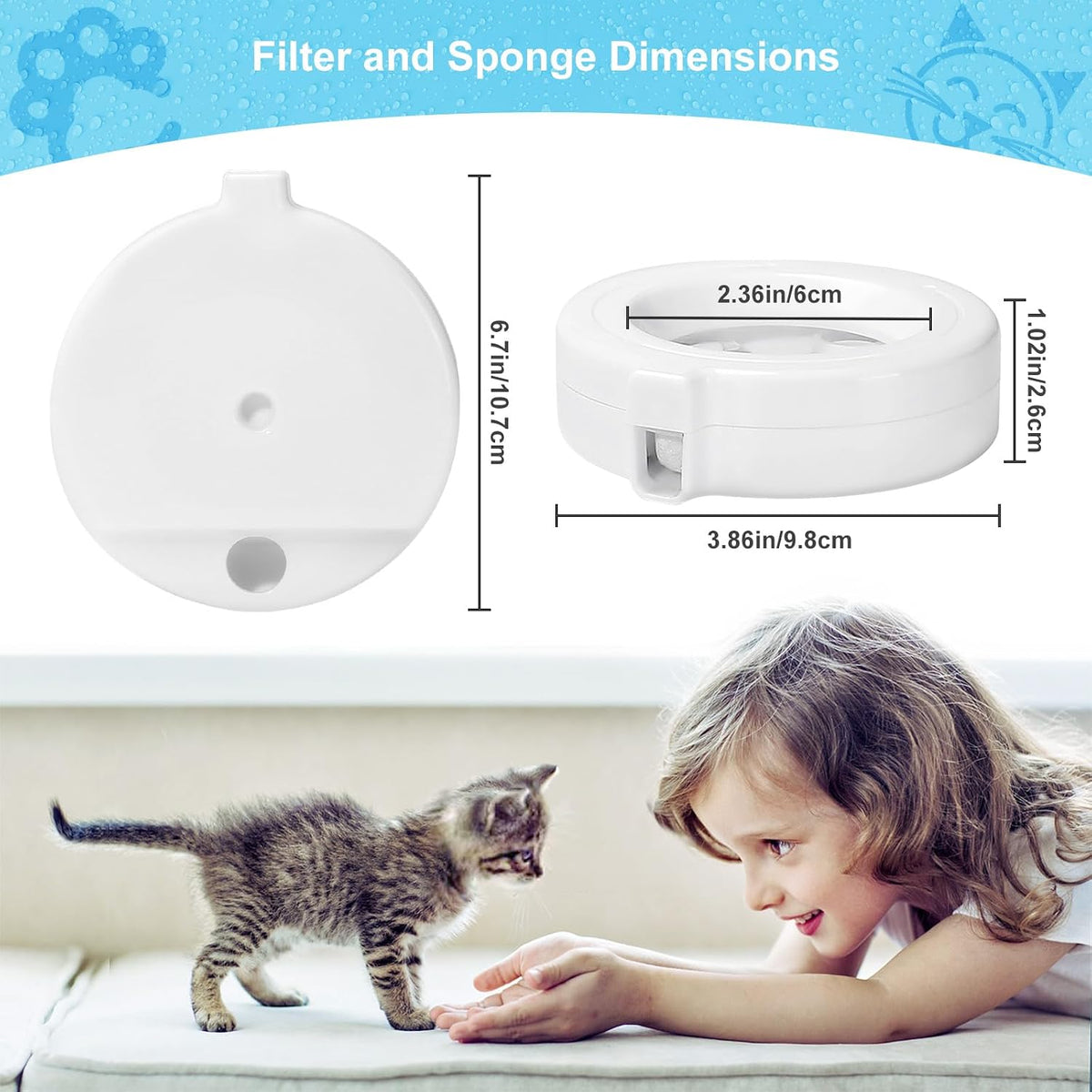 8 Pack Replacement Filters for 3.6L/4.6L/6L/8L Gravity Pet Water Dispenser, YOIHABV Dog Water Filter Replacement, Triple Filtration Pet Fountain Filter, Water Feeder Filter for Cat and Dog(1 Brush)
