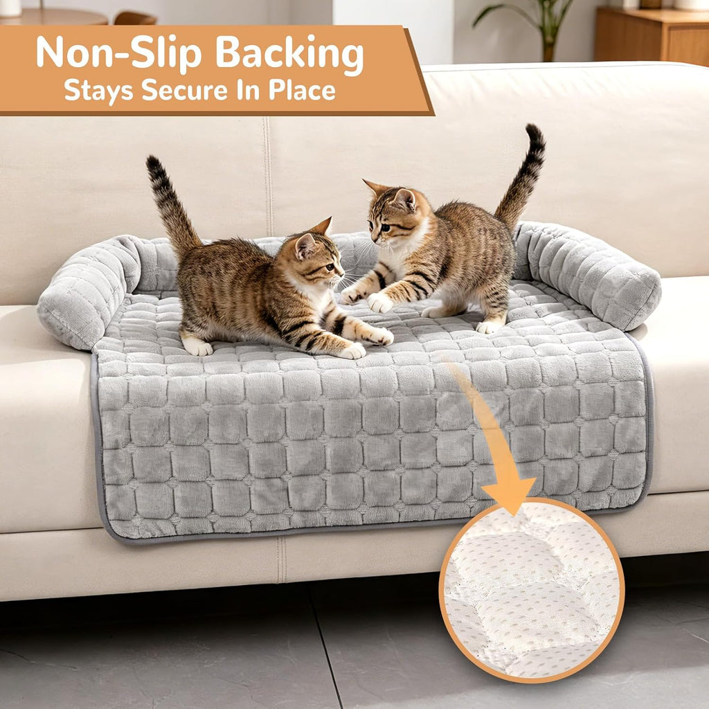YooxArmor Plush Dog Couch Bed, Washable Removable Pet Sofa Mat with Raised Edge & Non-Slip Bottom, Furniture Protector Bed for Small Medium Dogs Cats