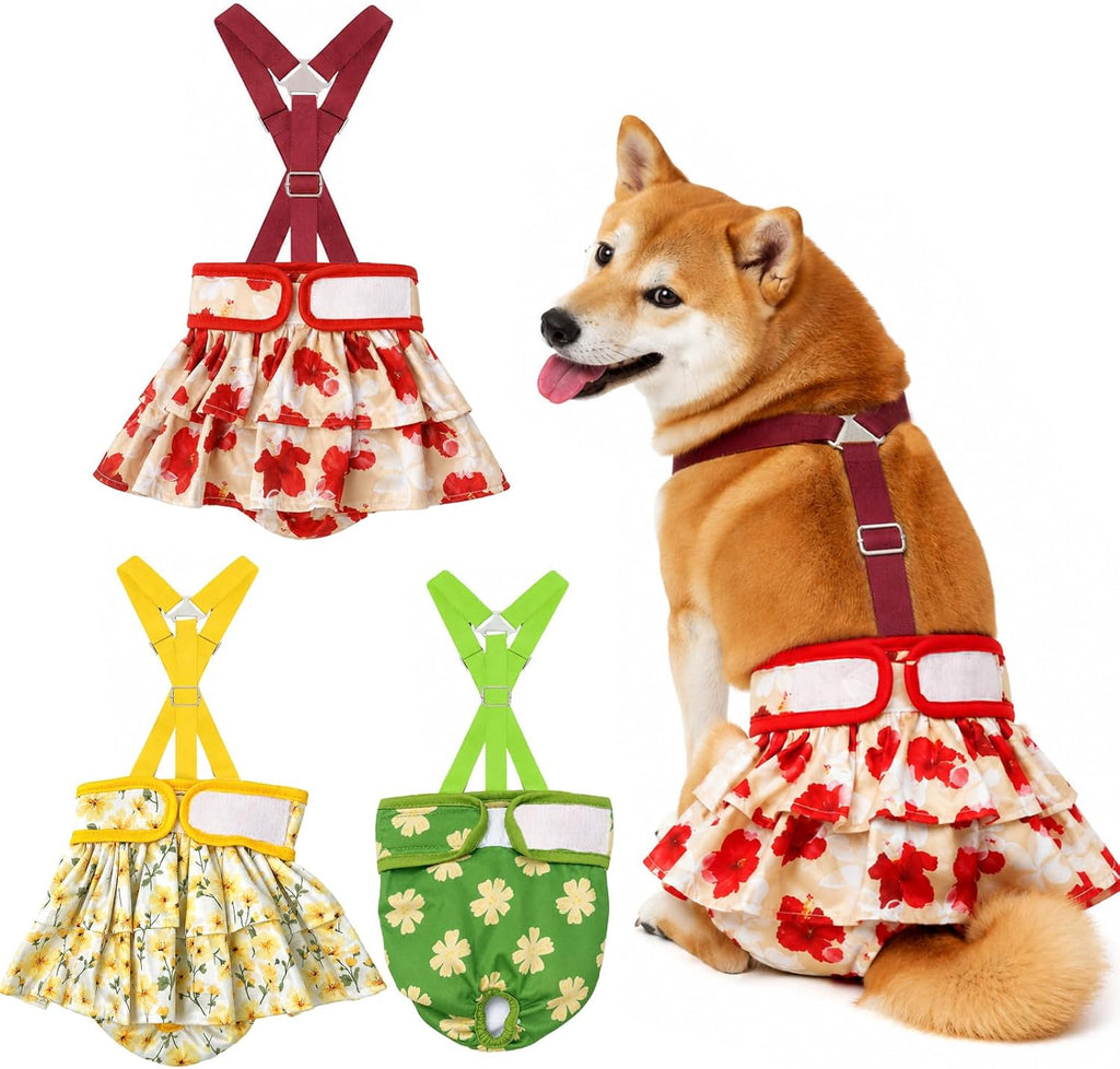 3 Pack Washable Female Dog Diapers with Suspender