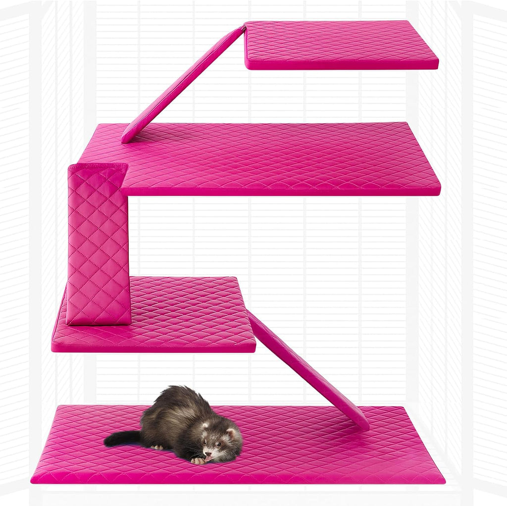 Beeveer 7 Pcs Winter Ferret Cage Liner Set Washable Ferret Pads Bedding Cage Accessories for Small Animals Hamster Rats Chinchillas Hedgehogs Guinea, Stain-Resistant Material(Light Pink)