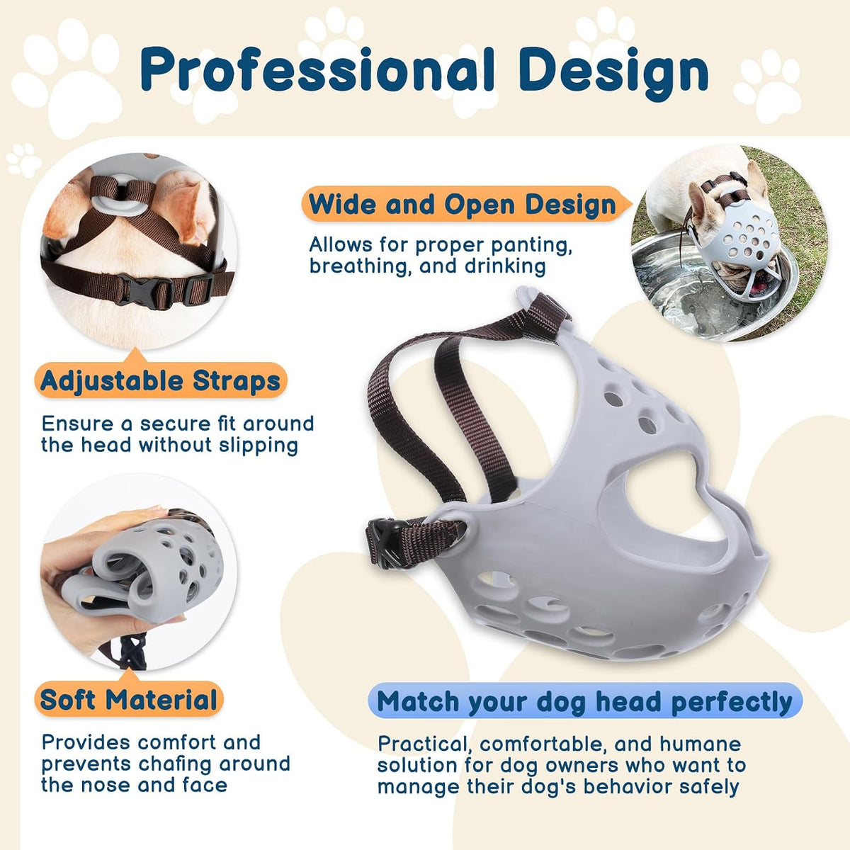 BARKLESS Frenchie Muzzle for Biting, Breathable Short Snout Dog Muzzle