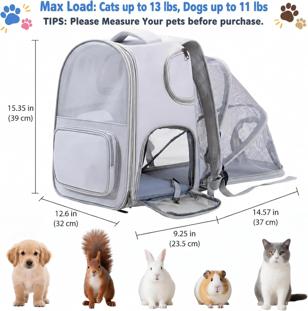 Expandable Cat Backpack Carrier with Interactive Side Petting Openings