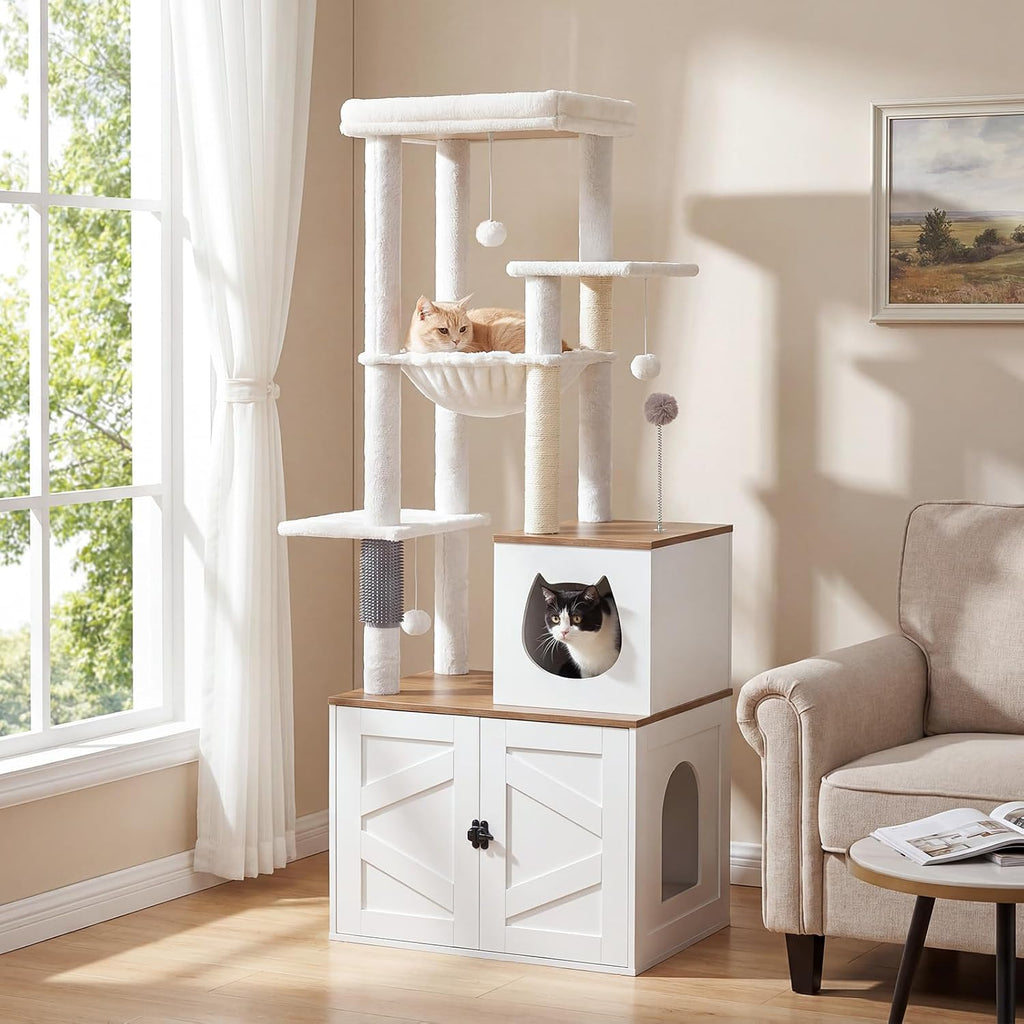 HOOBRO Cat Tree with Litter Box Enclosure, Tall Cat Tower for Indoor Cats