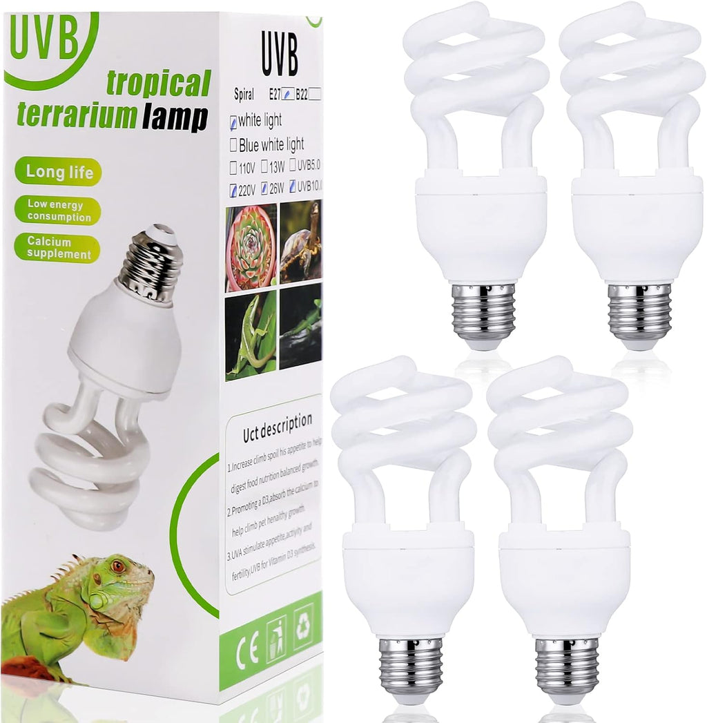 Reginary 4 Pcs Reptile Uvb Bulb 10.0 26w, Uvb Light for Bearded Dragon