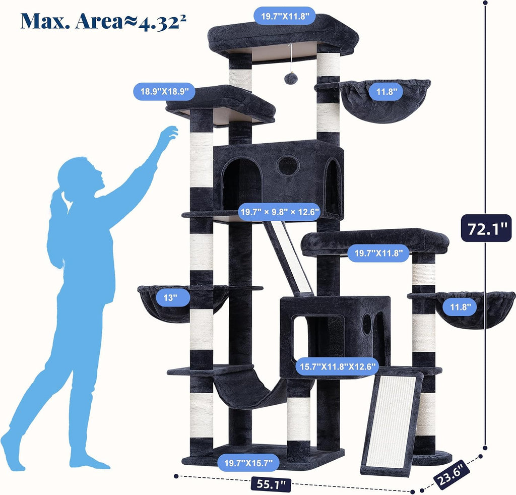 Hey-brother Cat Tree Tower with Stable Wide Base, Steped Platform, MPJ077G
