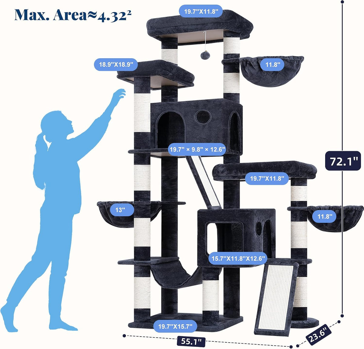 Hey-brother Cat Tree Tower with Stable Wide Base, Steped Platform, MPJ077G