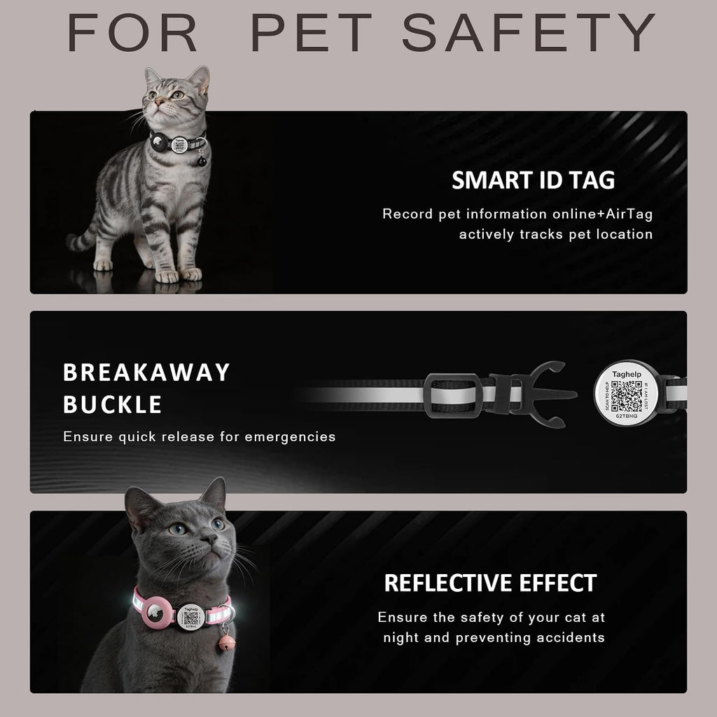 2 Pack Airtag Cat Collar,Reflective Breakaway with Smart QR Code,Orange