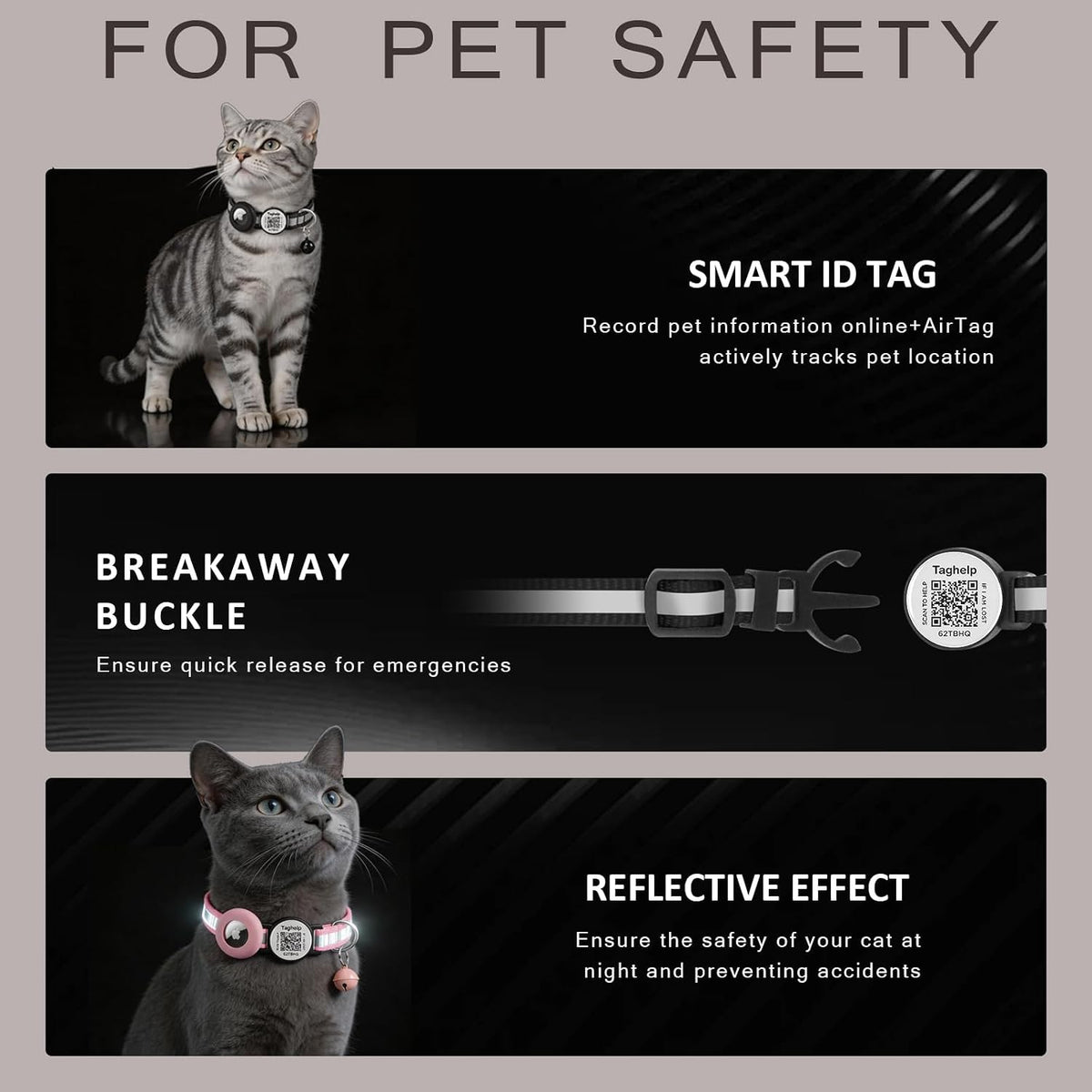 2 Pack Airtag Cat Collar,Reflective Breakaway with Smart QR Code,Orange