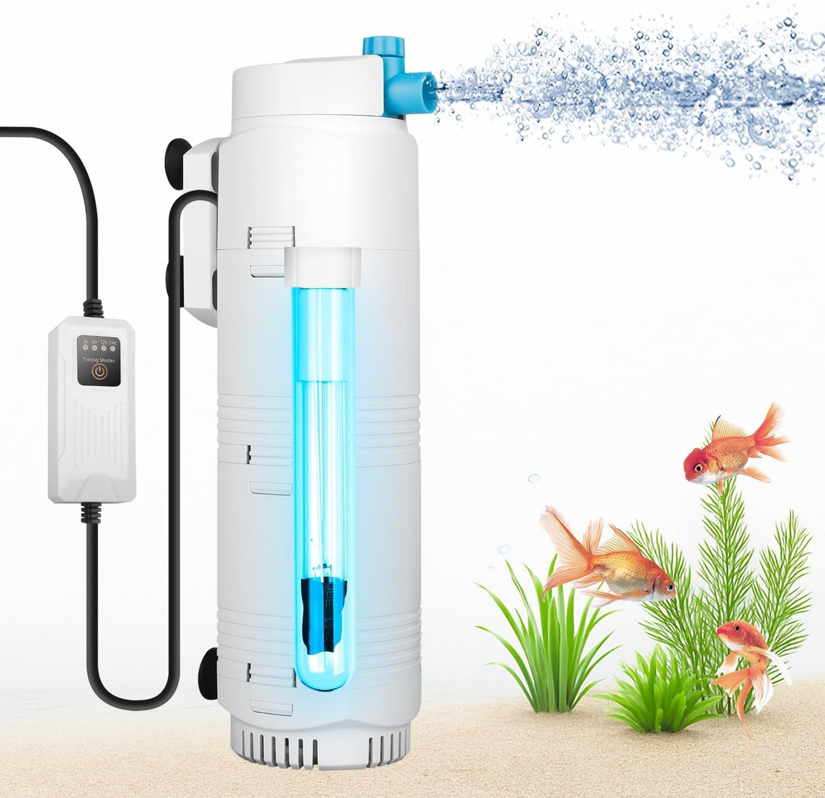 136GPH Aquarium Filter with U-V Light and Timer for 10-40 Gal Tank