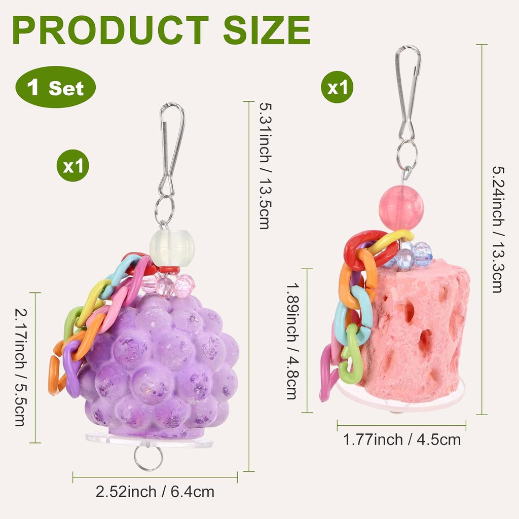 M METERXITY 2-Pack Chicken Chewing Toy, Calcium Block Beak Grinding Stone for Chick/Parrot/Rat Hamster/Bunny/Chinchilla, Cage Toys Coop Accessories [Pink/Purple]