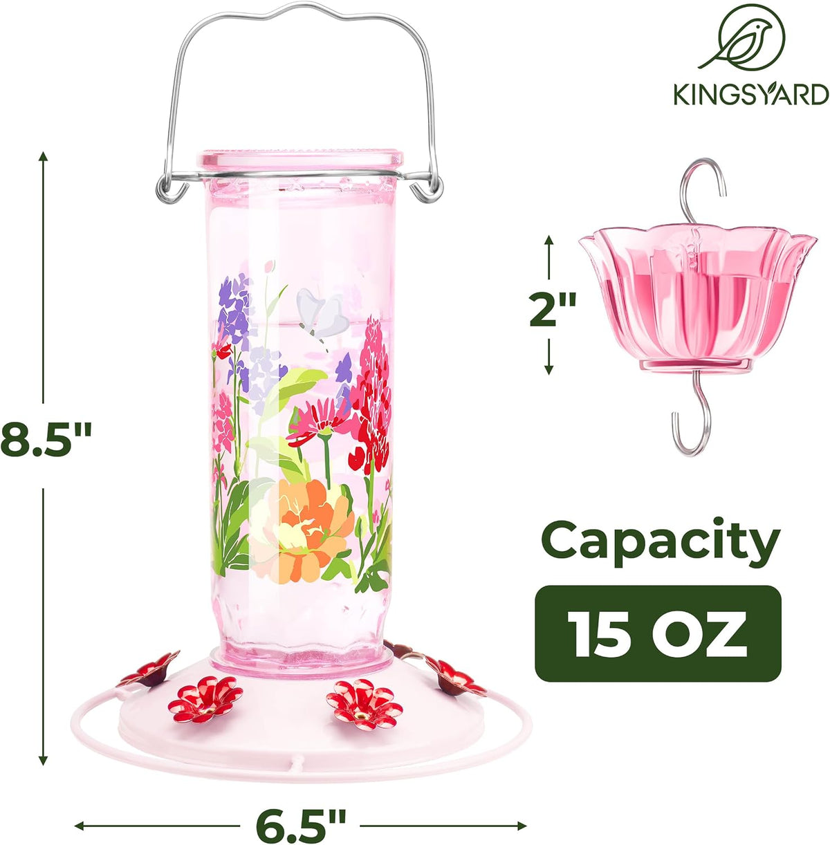 Kingsyard Patterned Glass Hummingbird Feeder for Outdoor Hanging