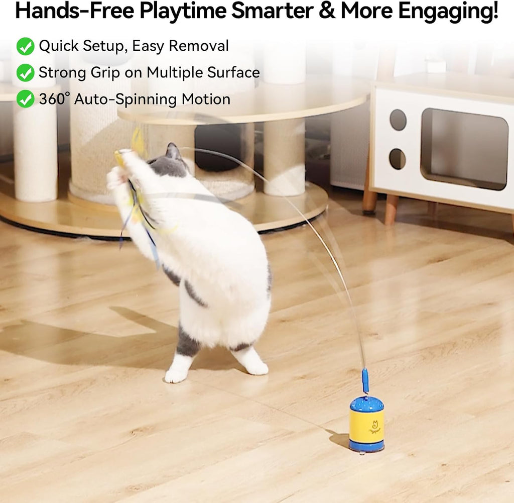 Migipaws Interactive Automatic Cat Teaser Wand Toy with Strong Suction Cup, 70cm Flexible Wire & DIY Bending Design, Rechargeable Cat Exercise Toy with Auto Timer for Indoor Cats (Blue)