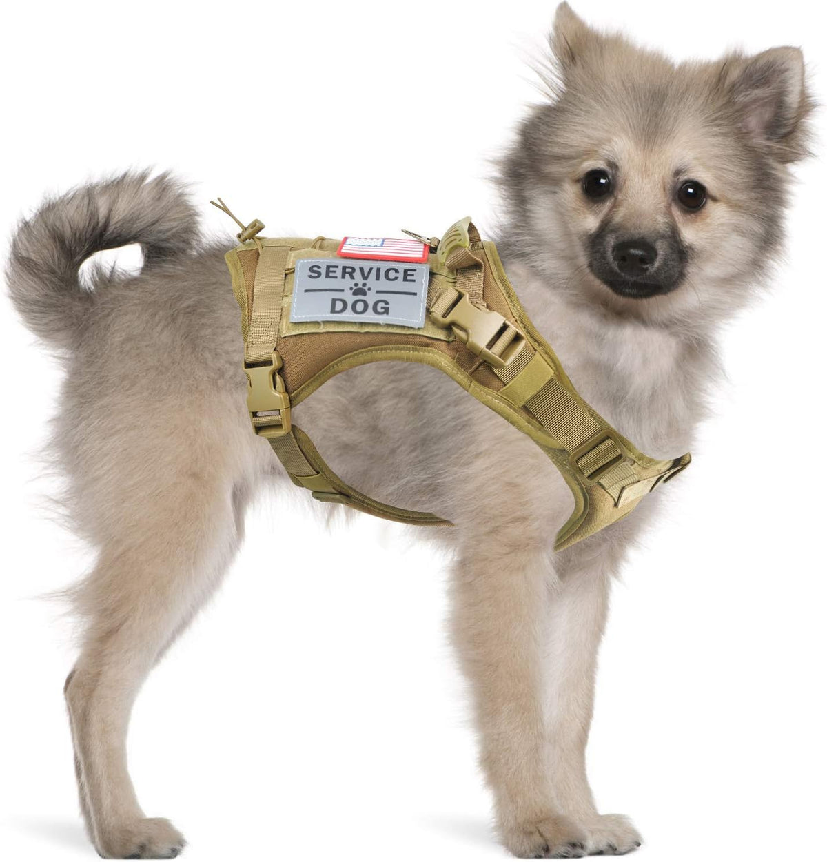 Tactical Service Dog Harness for Small Dogs, Adjustable Military K9 Working Vest with Vertical Handle, Water-Resistant MOLLE Training Gear, Camo, XS