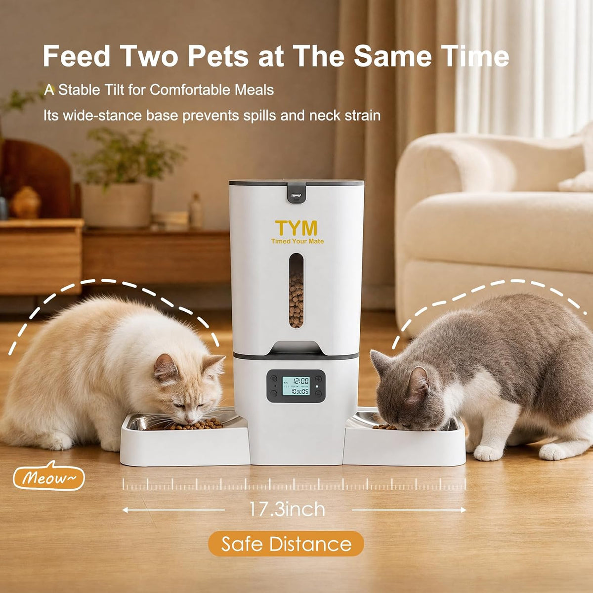 Automatic Cat Feeder 2 Cats, 7L Dry Cat Food Dispenser with Double Bowls