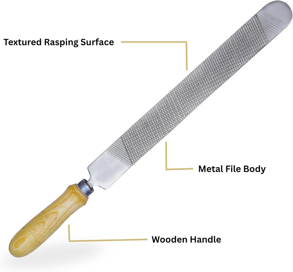 20" Hoof Rasp & Horseshoe File, Dual-Sided Coarse & Fine Farrier Rasp, Carbon Steel Hoof Trimming Tool with Non-Slip Wooden Handle for Horses, Goats, Cows & Livestock