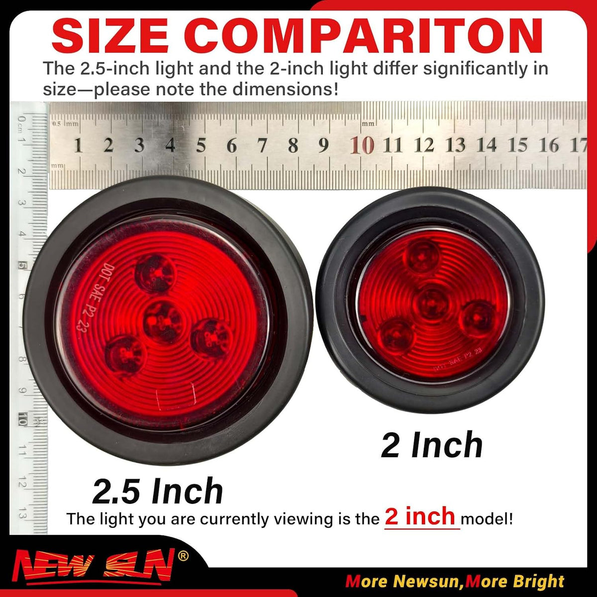 NEW SUN® 2" Round LED Trailer Lights 5 Red 5 Amber, High-bright PIRANHA LED