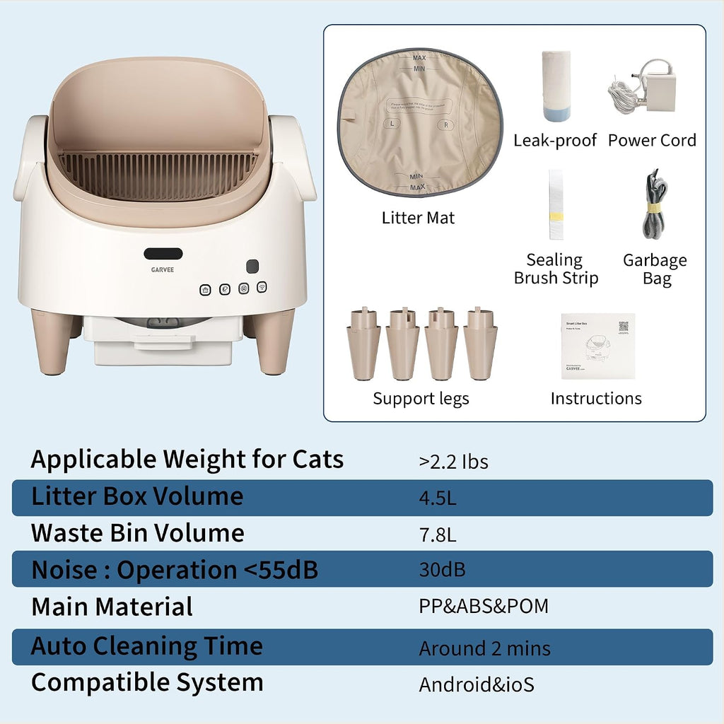 PioneerWorks Automatic Self Cleaning Cat Litter Box - Open Top Smart Cat Litter Box with App Control, 15-Layer Safety Sensors, Anti-Tracking, Extra Large Capacity Odor Control for Multi Cats