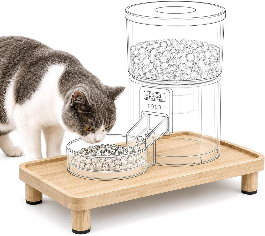 Extra Large Cat Food Stand, Wood Cat Feeder Stand 15.8 x 12.9 in