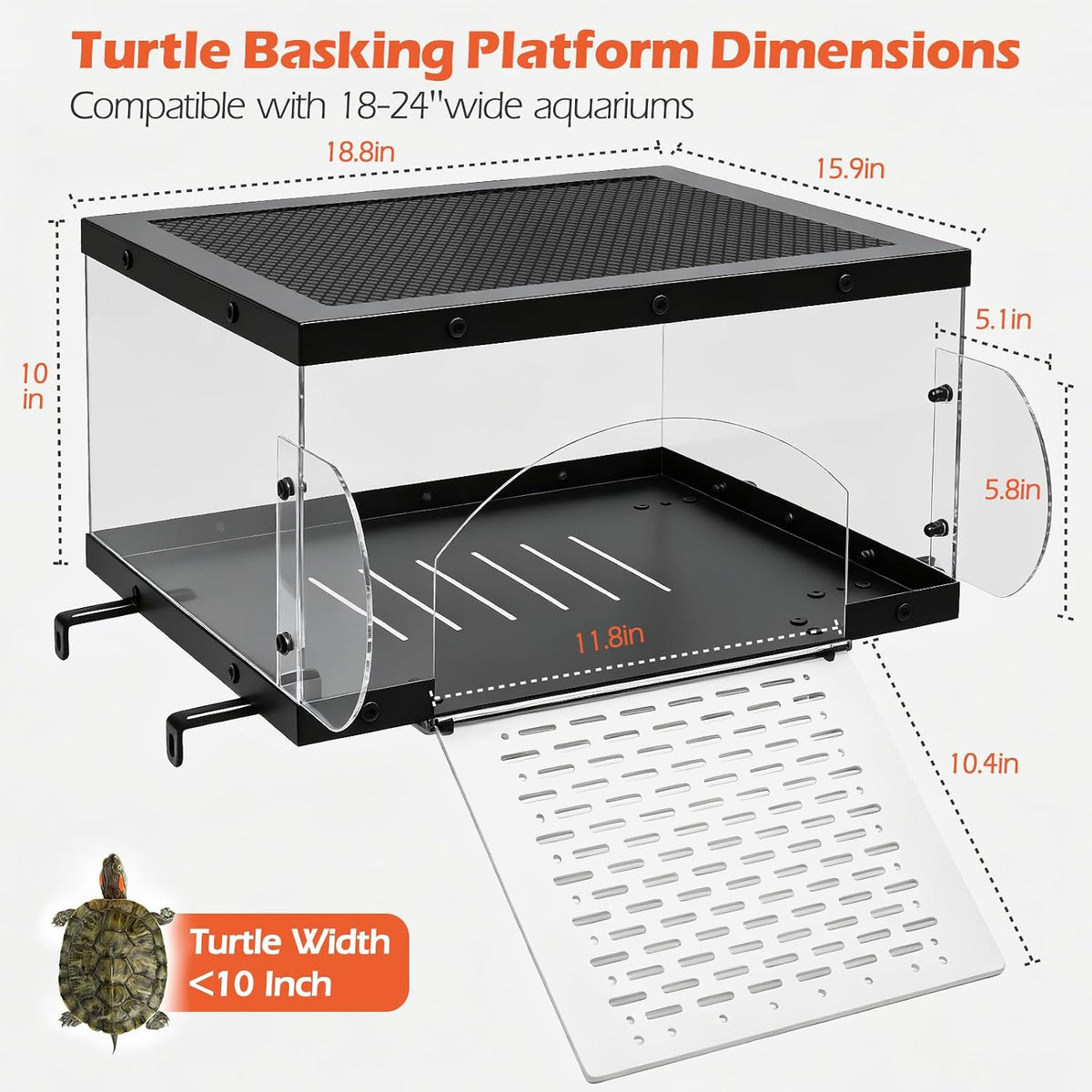 AZV XLarge Turtle Basking Platform for 18-24'' Wide Aquariums 75/90/100 Gal