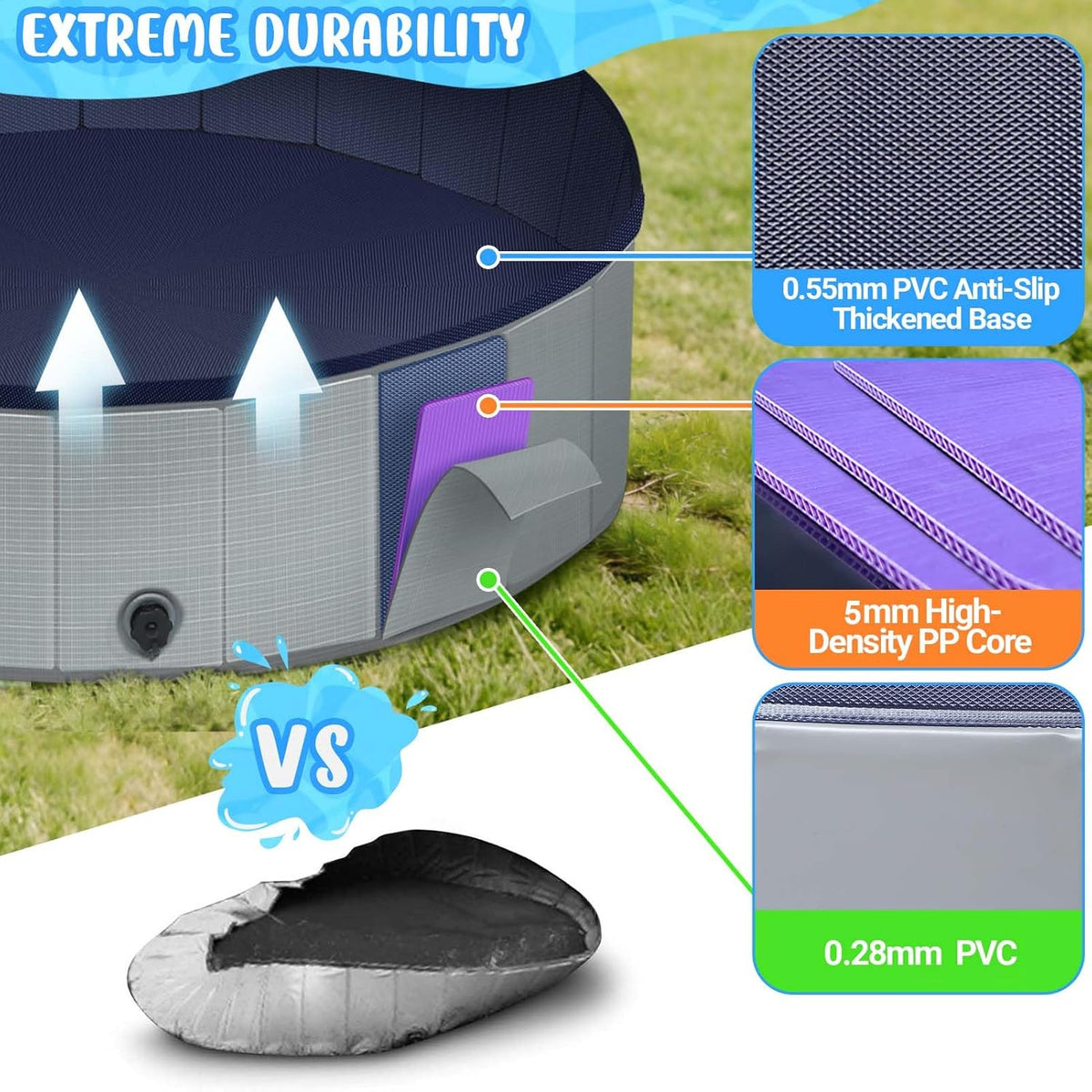 Dog Kiddie Pool for Small Medium Dogs, Kids, 39" Gray