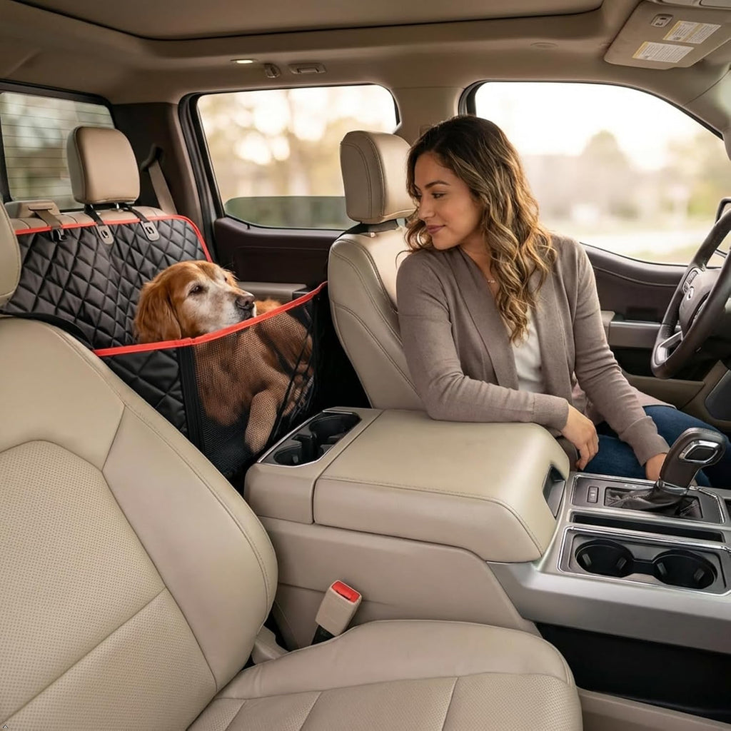 Dog Seat Cover for Trucks with Flip-Up Rear Seats, Full-Coverage Floor-Style Hammock for Large Dogs, Waterproof Nylon Oxford Protector for Full-Size Crew Cab F-150, Silverado, Sierra and Ram