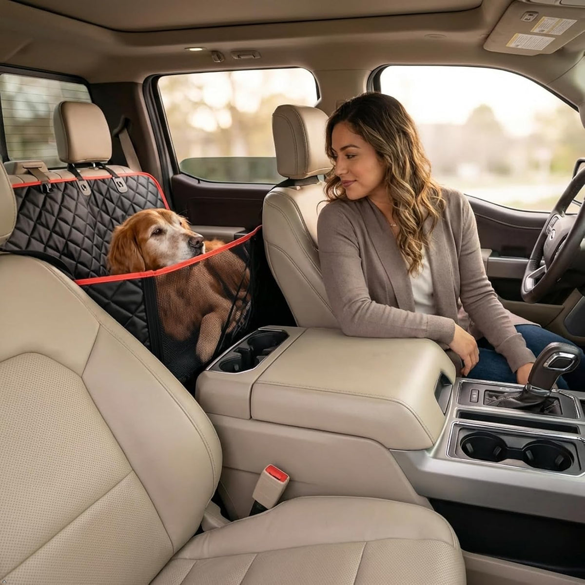 Dog Seat Cover for Trucks with Flip-Up Rear Seats, Full-Coverage Floor-Style Hammock for Large Dogs, Waterproof Nylon Oxford Protector for Full-Size Crew Cab F-150, Silverado, Sierra and Ram